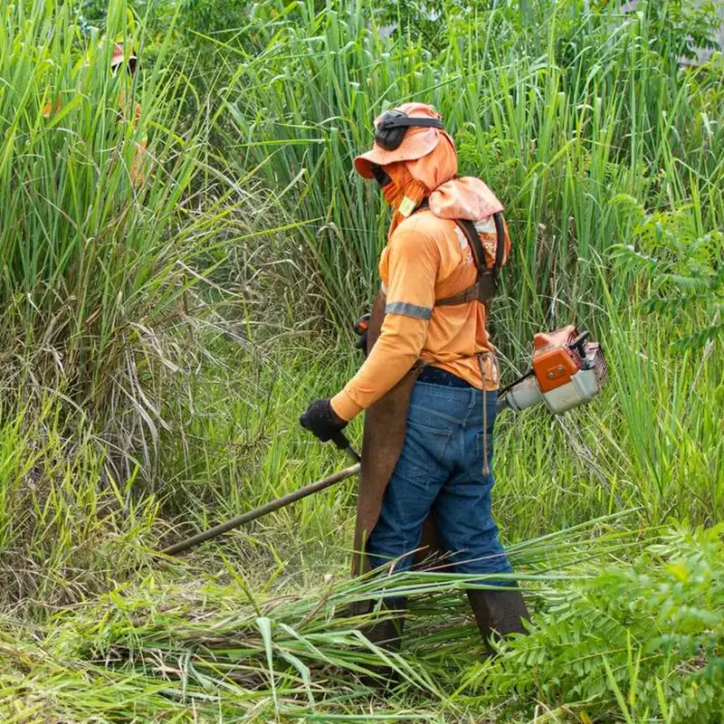 Débroussaillage d'un talus envahi par les herbes hautes